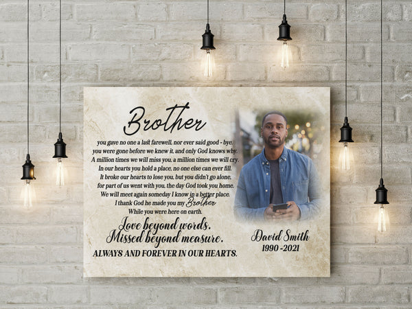 Personalized My Brother In Heaven Canvas|  Memorial Keepsake Loss of Brother| Sympathy  Canvas Gift for Brother| In Loving Memory  of Brother on Christmas, Birthday CP32