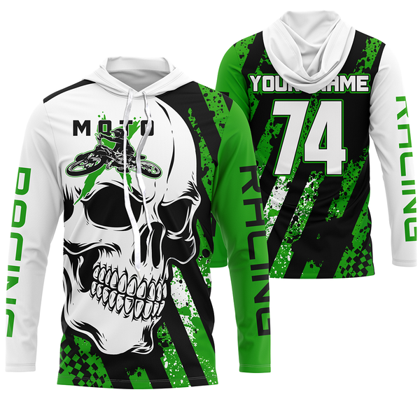 Skull MotoX jersey custom number motocross UV protective green dirt bike racing motorcycle racewear NMS948