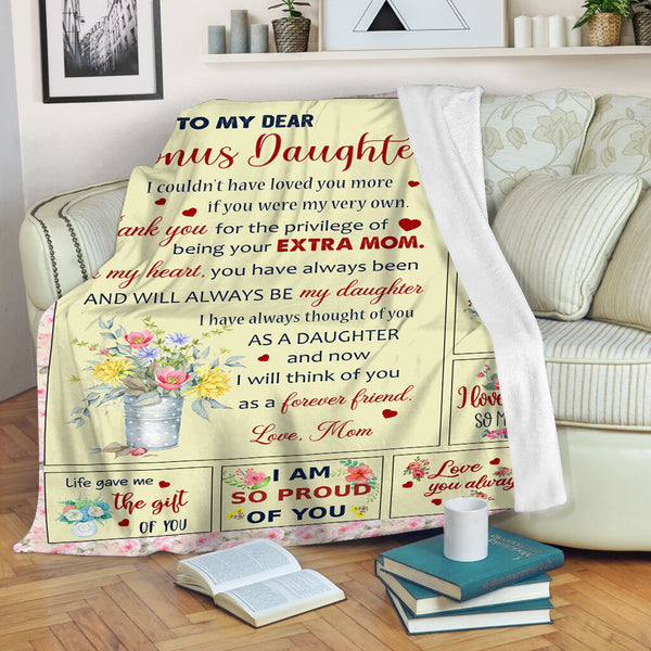 Letter Blanket To My Dear Bonus Daughter From Bonus Mom - Always Be My Daughter Floral Fleece Blanket Gift for Bonus Daughter for Birthday Christmas Thanksgiving - JB249