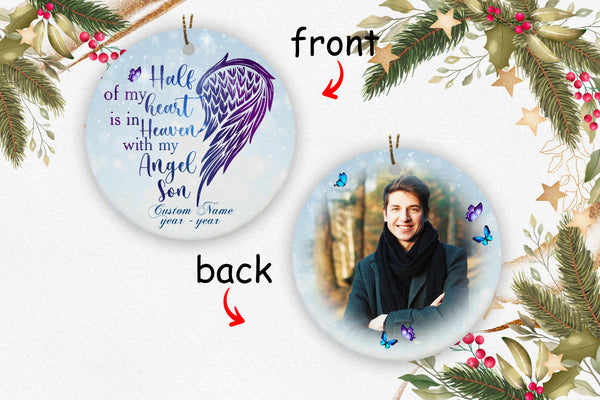 Son Memorial Personalized Ornament - Son in Heaven Remembrance, In Loving Memory Sympathy Gift for Loss of Son, Grieving Mother| NOM45