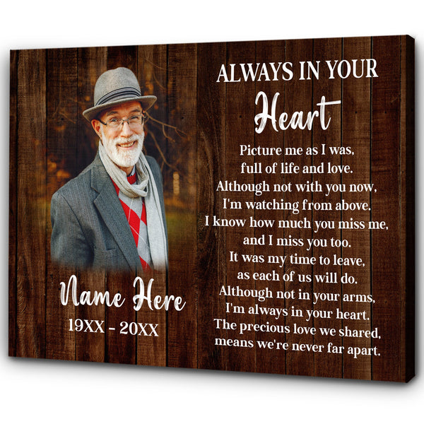 Personalized Memorial Canvas - Always in Your Heart, Sympathy Gift for Loss of A Loved One in Heaven| N2552