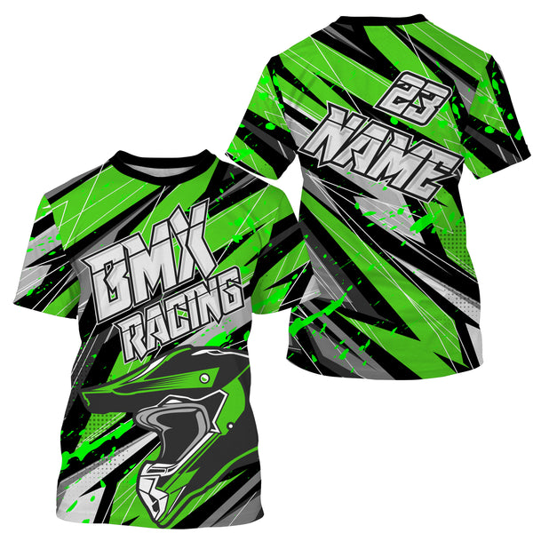 Personalized BMX racing jersey Adult&Kid UPF30+ green Enduro off-road motocross Cycling racewear| SLC51