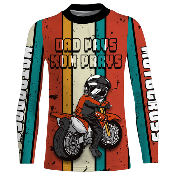 Kid custom motocross jersey Dad Pays Mom Prays UPF30+ youth dirt bike racing motorcycle junior ride NMS953