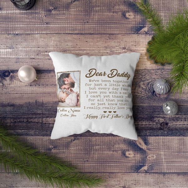 Personalized New Dad Pillow| Happy First Father's Day Gift for Husband, Expecting Dad, 1st Time Dad| JPL98