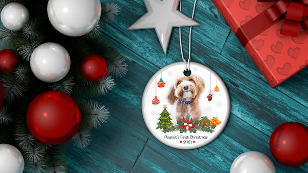 First Christmas Pet Ornament - Custom Dog/Cat Photo Ornament Xmas Decor for Dog Owners, Cat Lovers, Dog Mom, Dog Dad| NOM03