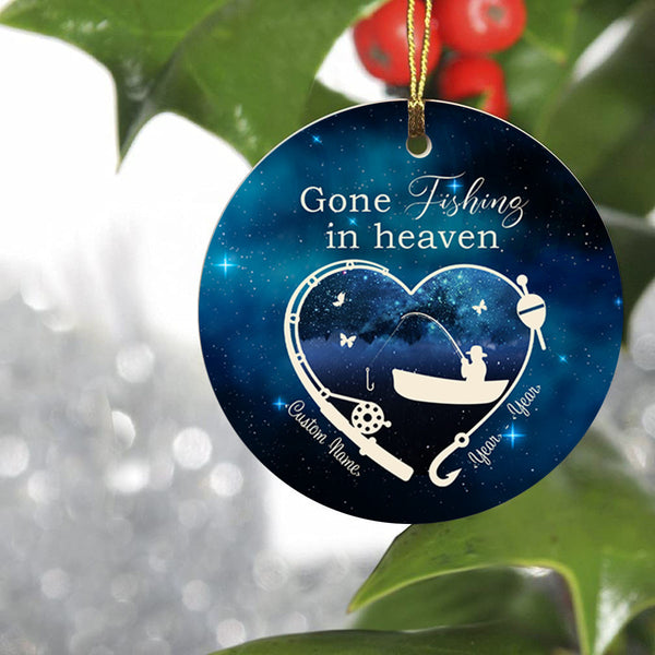 Personalized Memorial Ornament | Gone Fishing In Heaven Ornament - Christmas Sympathy Gift for Loss Dad, Loss Father | Remembrance Ornament | Bereavement Gift TD16