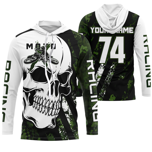 Skull MotoX jersey custom number motocross UPF30+ green camo dirt bike racing motorcycle racewear NMS950