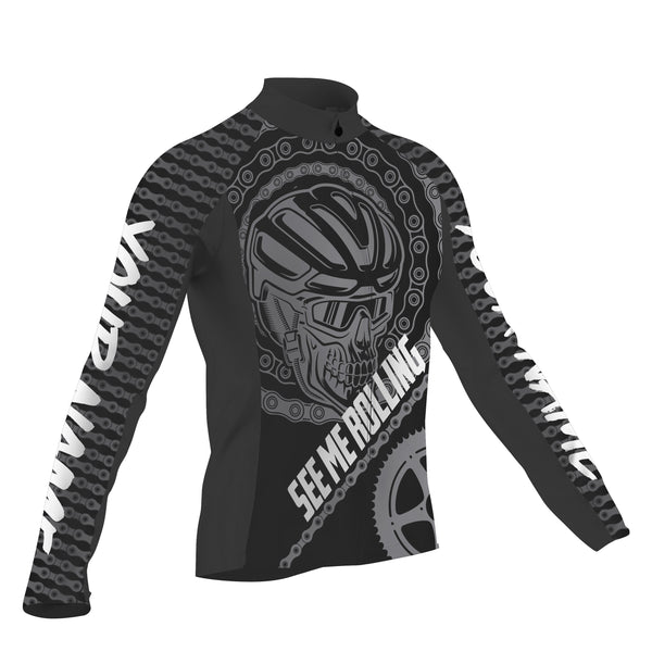 See me rolling Personalized Mens Cycling jersey black skull sport clothes Custom cool gift ideas| SLC08