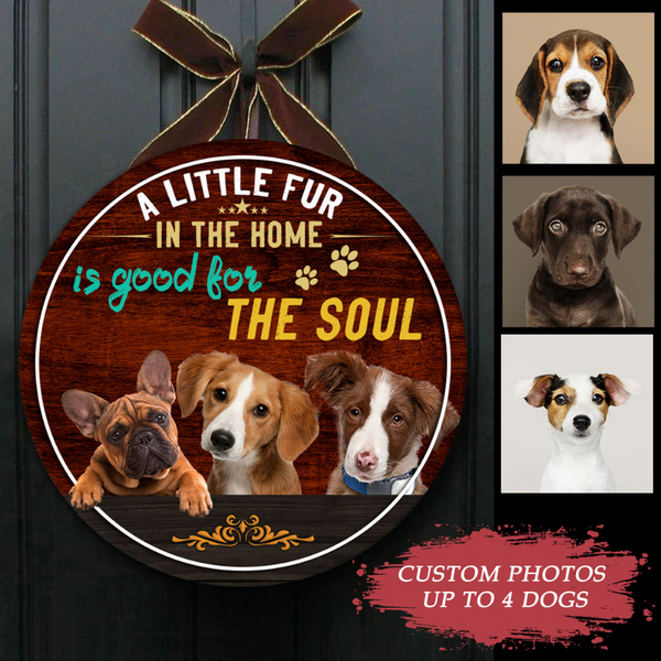 Custom Dog Welcome Sign - A Little Fur in Home, Personalized Christmas Wooden Door Hanger for Dog Owners, X-mas Dog Sign Decor| NDH13