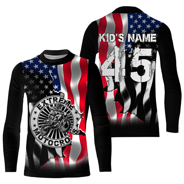 US flag Extreme Motocross personalized jersey UPF30+ Patriotic motorcycle long sleeves dirt bike NMS1059