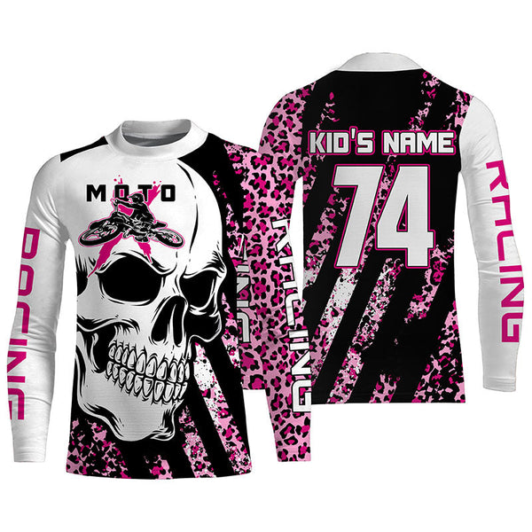 Skull MotoX Jersey Custom Motocross UPF30+ Leopard Pattern Dirt Bike Racing Motorcycle Girl Women NMS1275