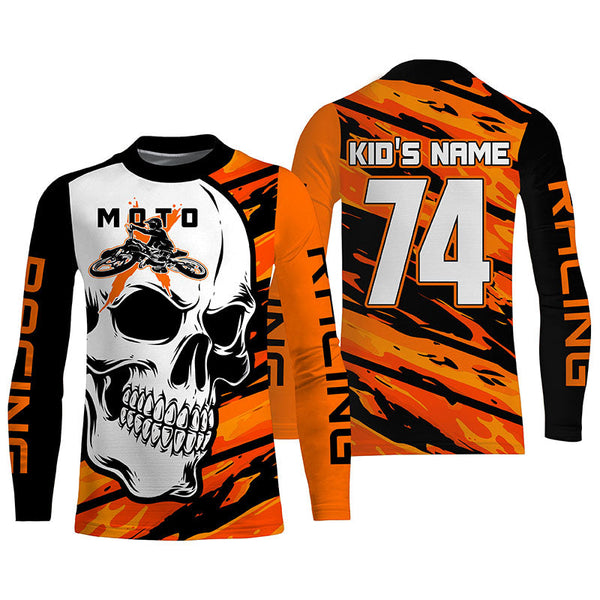 Skull MotoX Jersey Custom Motocross UPF30+ Orange Dirt Bike Racing Motorcycle Bikers Racewear NMS1263