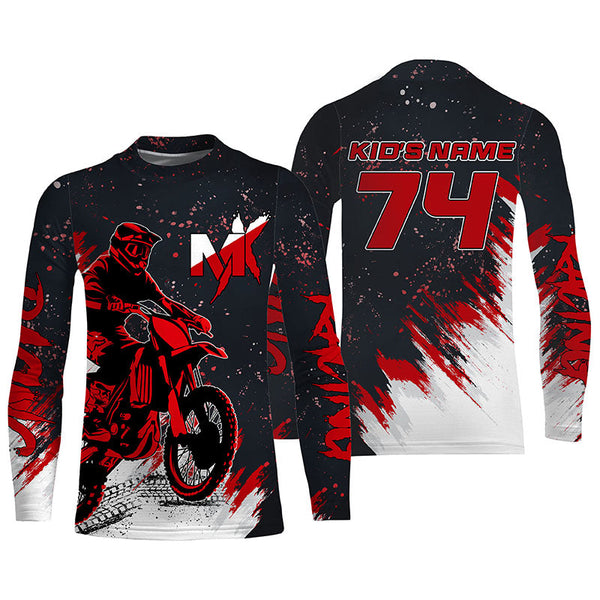 Red Motocross Racing Jersey Men Women Youth UPF30+ Custom Dirt Bike Shirt Off-Road Long Sleeve MX PDT448