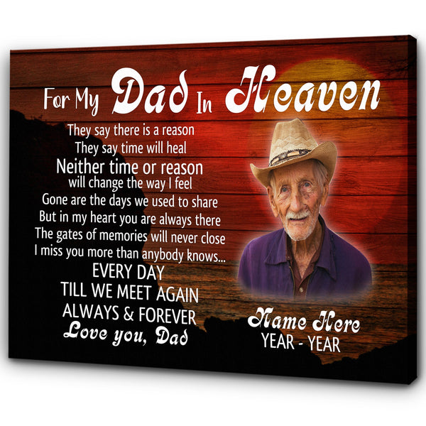 Dad in Heaven Memorial Canvas Personalized Dad Remembrance Father's Day Sympathy Gift for Loss of Dad| N2586