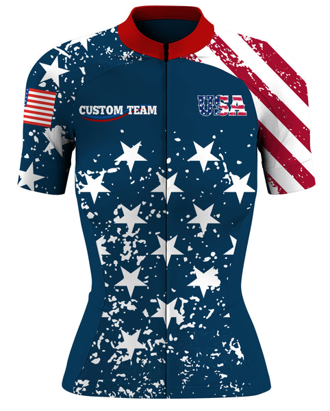 American Womens road cycling jersey Anti-UV US cycle gear 3 Pockets Custom team BMX MTB racing jersey| SLC66