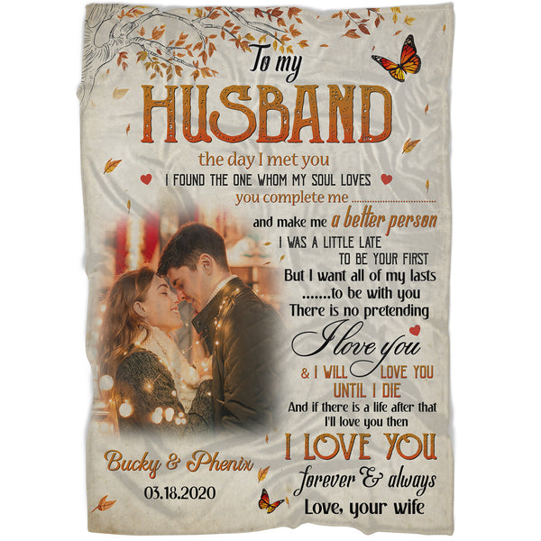 Blanket for Husband| The Day I Met You  Personalized Blanket | Soft Fleece Throw  Blanket for Loved Husband| Husband Gifts  from Wife, Birthday, Valentine’s Day Gifts  for Him BP43 Myfihu