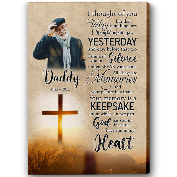 Personalized Memorial Canvas - I Thought of You Today| Christian Cross Canvas, Remembrance A Loved One in Heaven| Memorial Sympathy Gift for Loss of Mother, Father In Memory| N2416