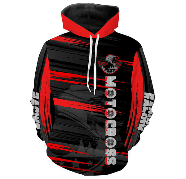 Personalized Red Motocross Hoodie Adult UPF30+ Extreme Hooded Jersey For Biker Off-Road Motorcycle PDT425