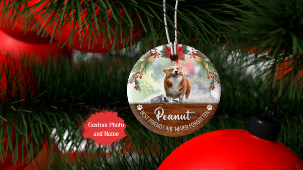 Pet Memorial Ornament - Personalized Photo, Best Friends Are Never Forgotten, Christmas Ornament Remembrance for Loss of Dog, Loss of Cat, Pet Loss| NOM06