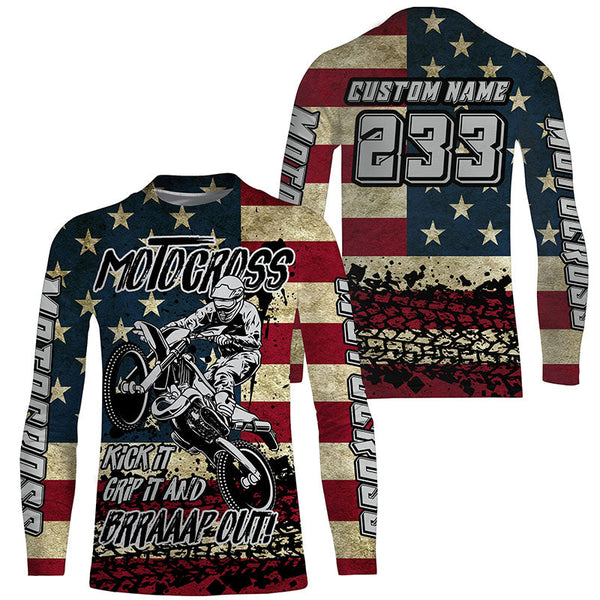 American Flag Personalized Motocross Jersey UPF30+ Patriotic Dirt Bike Racing Motorcycle Shirt NMS1239