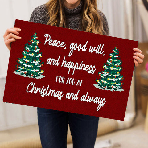 Christmas Doormat| Peace Good Will Happiness at Christmas Door Mat| Christmas Sign Christmas Decoration for Front Door, Home| Christmas Wish Message To Friend Xmas Gift Winter Door Mat| JD29