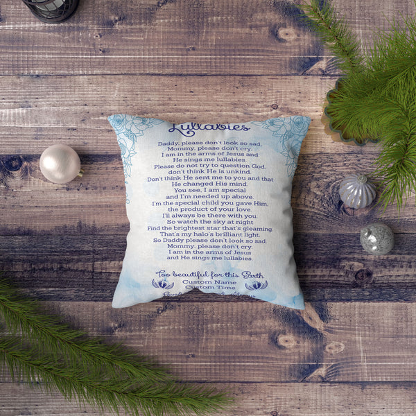 Baby Memorial Pillow| Too Beautiful For Earth Custom Miscarriage Memorial Sympathy Gift for Loss of Baby| JPL48