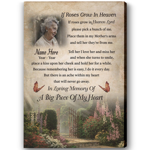 Personalized Memorial Canvas - If Rose Grows in Heaven, Sympathy Gift for Loss of Loved One Bereavement| N2553