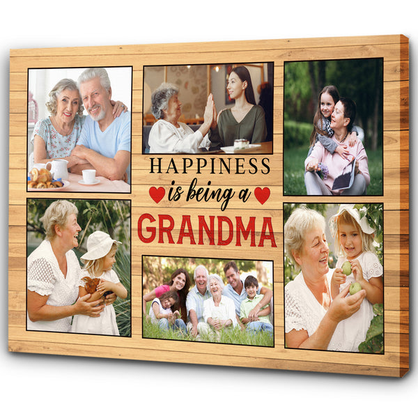 Grandma Personalized Canvas Custom Photo Collage, Happiness Is Being Called Grandma Mother's Day Gift| N2473