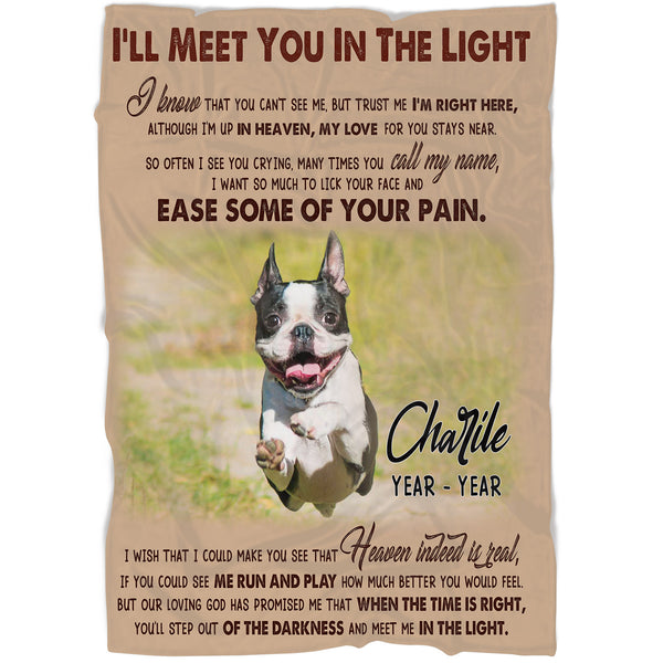 Personalized Dog Memorial Blanket| I'll Meet You In The Light Fleece Blanket Dog Loss Gift Memorial Blanket for Dog Sympathy Gift for Dog Owners Dog Memorial Gift for Pet Owners| JB278