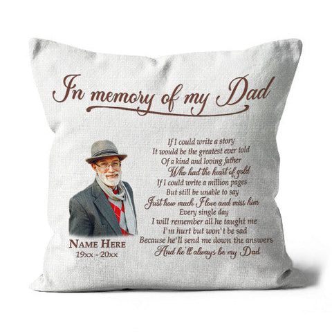 In Memory of My Dad Personalized Memorial Pillow Remembrance Dad in Heaven Sympathy Gift1-side Print| NPL136