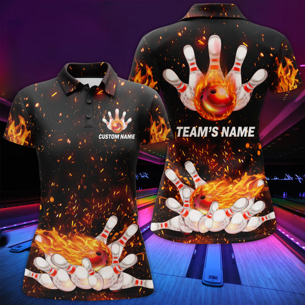 Flame Bowling Women Polo Shirt, Personalized Team Bowlers Jersey Short Sleeves NBP66