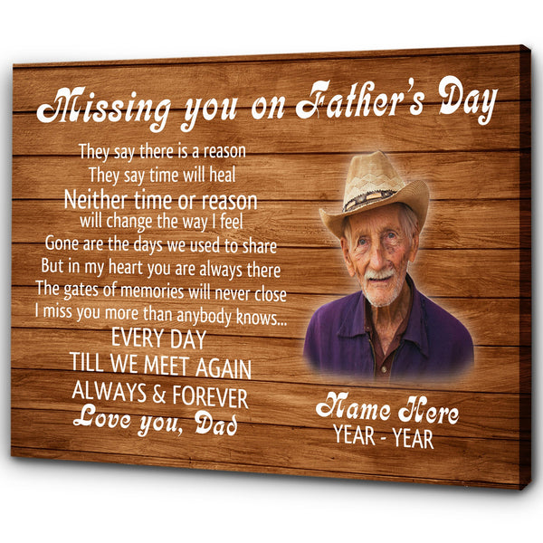 Missing You on Fathers Day Personalized Dad Memorial Canvas Sympathy Gift for Loss of Father in Heaven| N2587