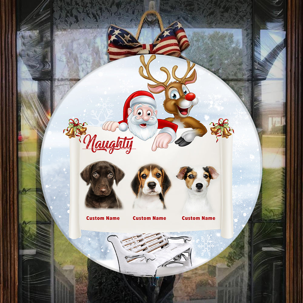 Custom Dog Welcome Sign - Santa Personalized Christmas Wooden Door Hanger for Dog Owners, X-mas Dog Sign Decor| NDH14