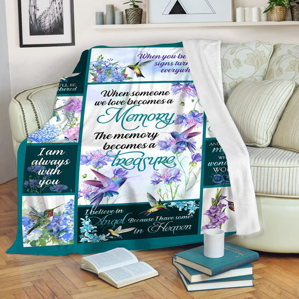 Hummingbird Memorial Blanket| In Loving Memory Remembrance Fleece Throw for Loss of Loved One, Loss of Wife, Husband | N1179