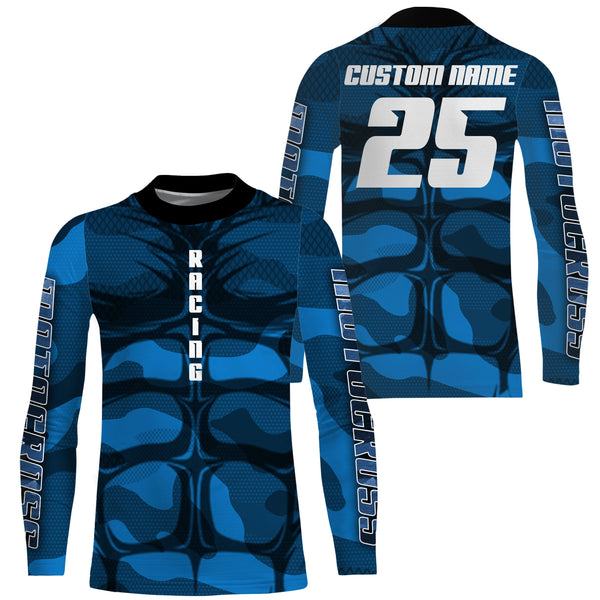 Custom motocross jersey blue muscle UPF30+ kid men women MX racing dirt bike off-road motorcycle NMS991