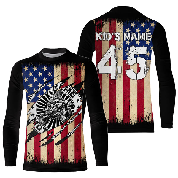 Extreme Motocross personalized jersey UPF30+ US flag Patriotic motorcycle long sleeves dirt bike NMS1060