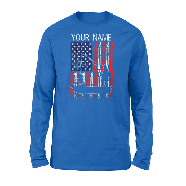 American flag 4th July fisherman kayak fishing custom name US fishing rod D05 NQS1244 - Standard Long Sleeve