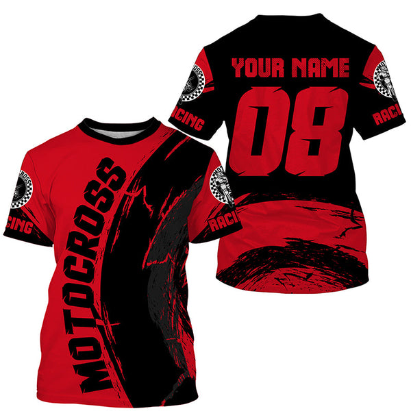 Kid&adult red motocross jersey custom youth Dirt Bike upf30+ off-road shirt biker motorcycle PDT419