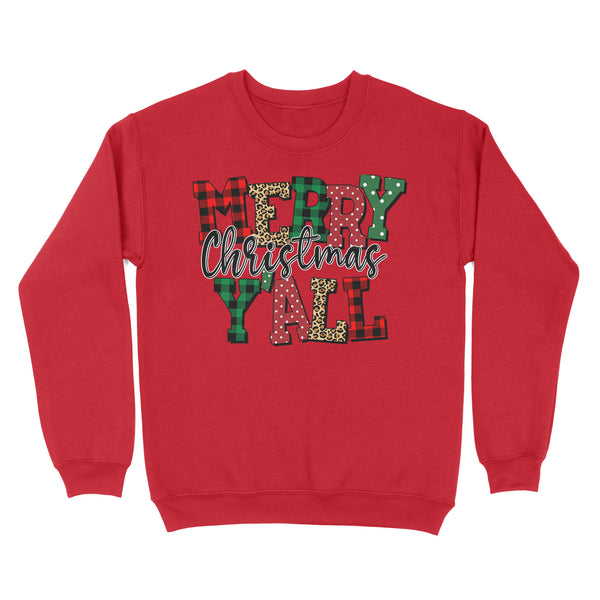 Merry Christmas Y'all Leopard Buffalo Plaid Sweatshirt, Christmas Holiday gifts FFS - IPHW1922