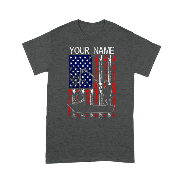 American flag 4th July fisherman kayak fishing custom name US fishing rod D05 NQS1244- Standard T-shirt