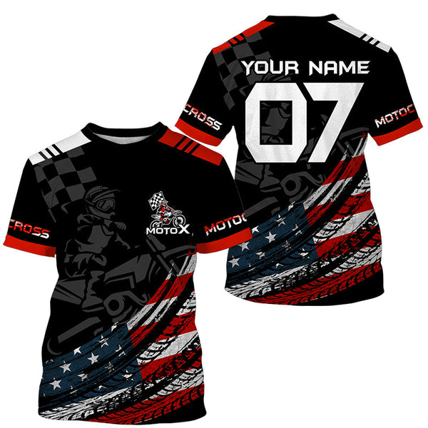 American flag personalized Motocross men women kid jersey Patriotic UPF30+ racing dirt bike shirt PDT353