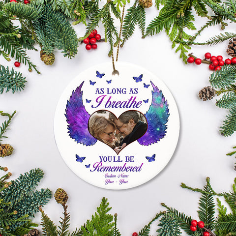 Personalized Memorial Ornament - As Long As I Breathe, Christmas in Heaven Remembrance Home Decor, Memorial Gift for Loss of A Loved One| NOM127