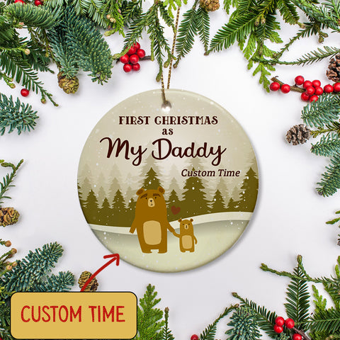 New Dad Christmas Ornament - Custom First Christmas As My Daddy - Brown Bear Ornament from Baby| Dad To Be Gift Baby Reveal Pregnancy Announcement Ornament for Dad on Christmas| JOR13