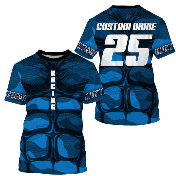 Custom motocross jersey blue muscle UPF30+ kid men women MX racing dirt bike off-road motorcycle NMS991