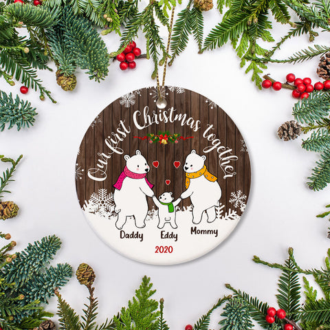 Our First Christmas Together Ornament - Custom Name Ornament Polar Bear Ornament for Family on Christmas| Christmas Ornament Christmas Decoration for Family| JOR12