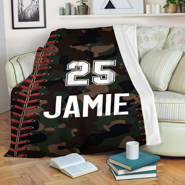 Baseball Personalized Blanket | Camo Baseball Customized Name Blanket for Baseball Player, Son| TB34