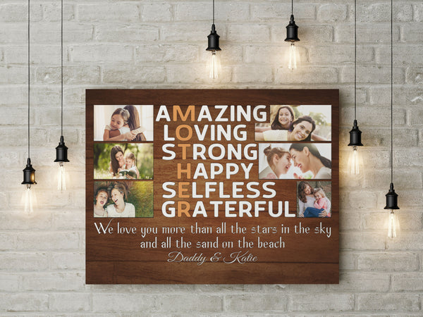 Personalized Mothers Day Canvas Photo Collage, Mother's Day Gift for Mommy Birthday Christmas N2533