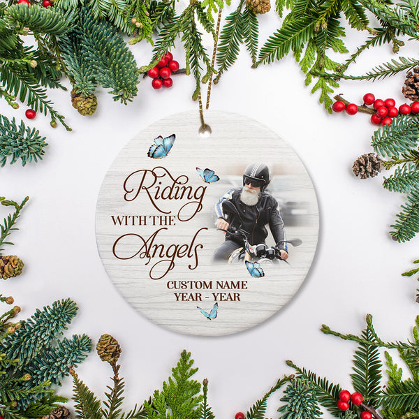 Biker Memorial Ornament Christmas Riding With The Angles Sympathy Gift For Loss Of Loved One Dad ODT20