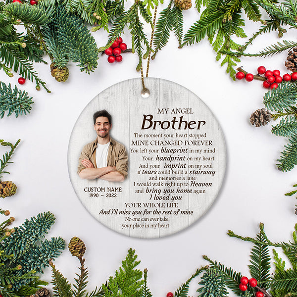 Brother Memorial Ornament - My Angel Brother Christmas in Heaven, Remembrance Gift Loss of Brother NOM305