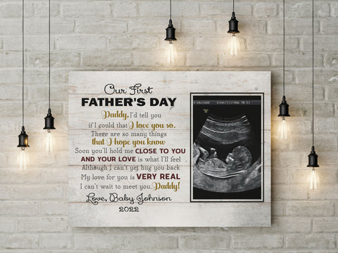 Our First Father's Day Personalized Canvas Dad to Be Gift New Daddy 1st Time Father Gift Custom Sonogram N2557